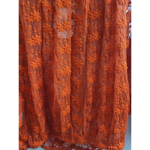 Free People Jubilee Embroidered Lace Boho Sheer Blouse Top Red Sz Small OB754354 - Picture 12 of 15